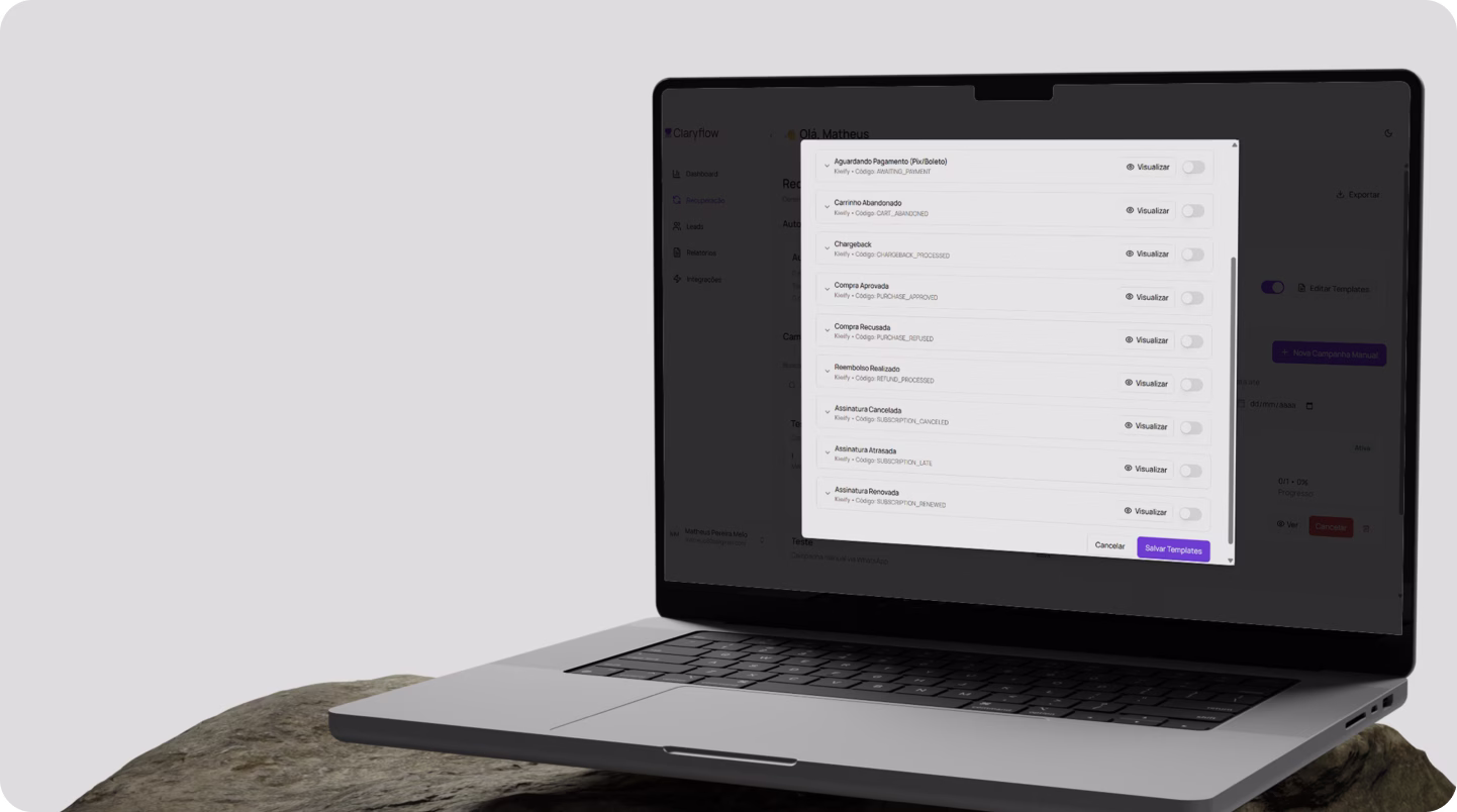 Integrações do Claryflow com Hotmart, Kiwify e outras plataformas